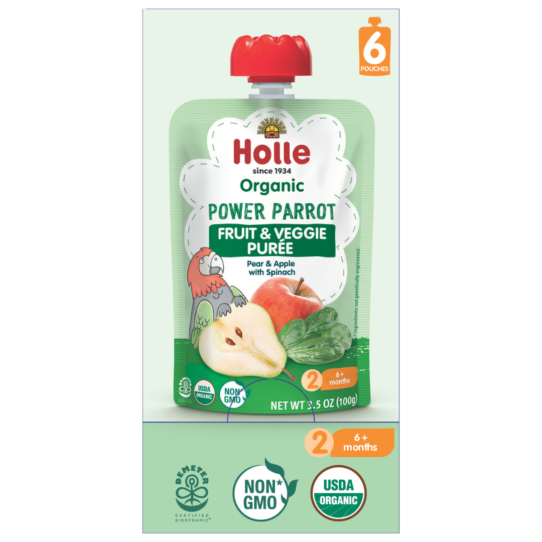 Holle Baby Food Pouches - Organic Fruit &amp; Veggie Puree - Power Parrot