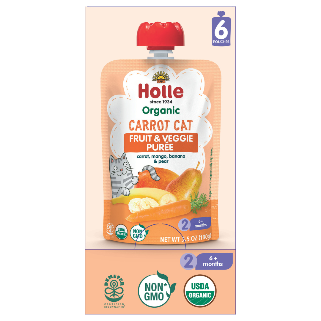 Holle Baby Food Pouches - Organic Fruit &amp; Veggie Puree - Carrot Cat