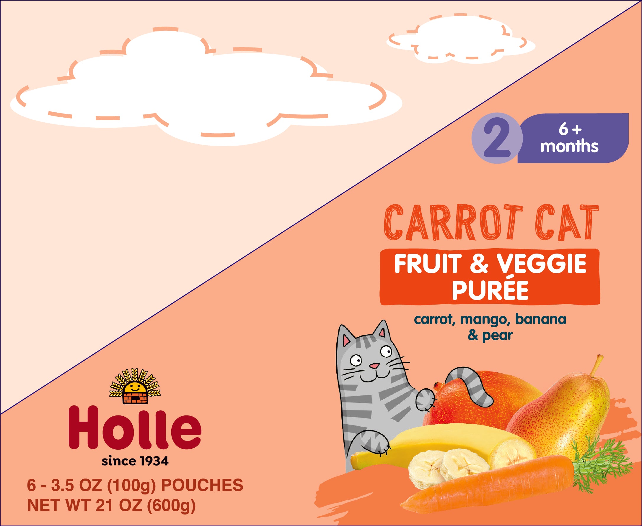 Holle Baby Food Pouches - Organic Fruit & Grain Puree - Panda Peach